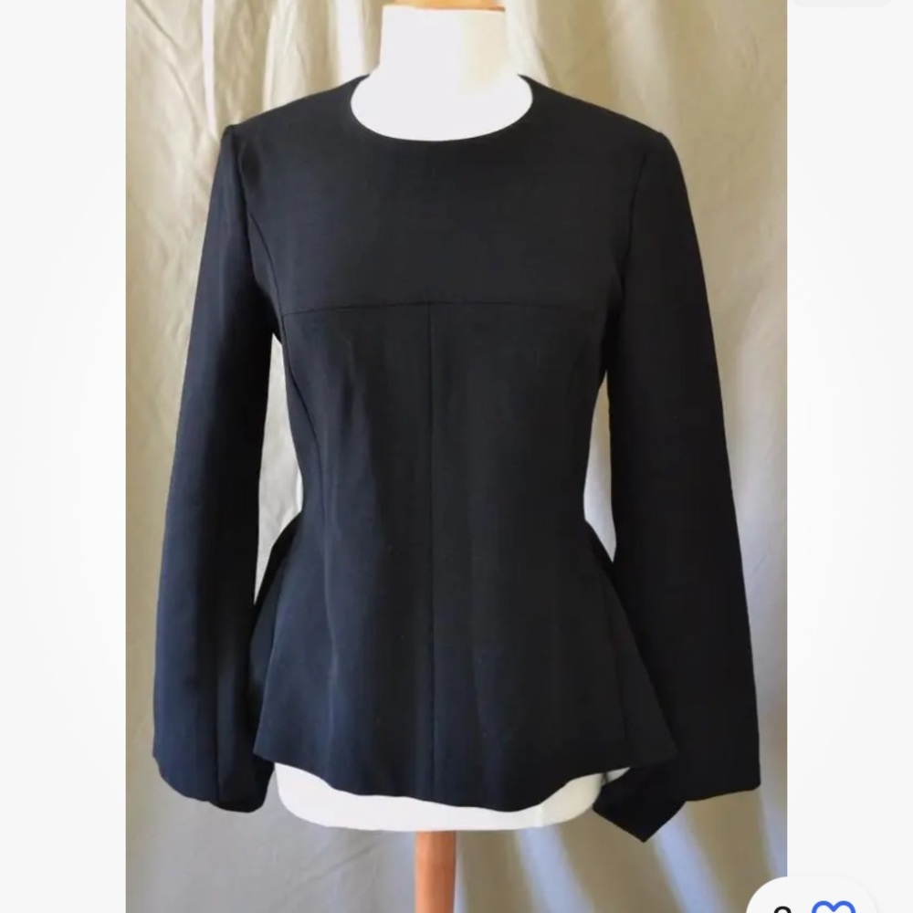 Stella McCartney Leonore black stretch wool hi/lo fitted peplum top Sz 36 EUC